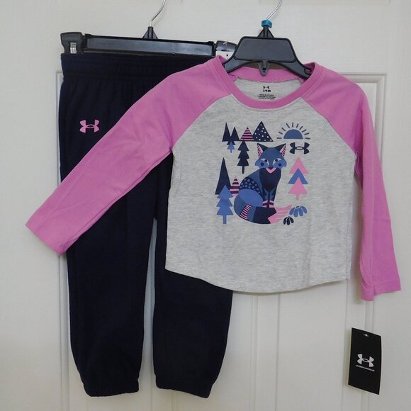 NWT 2pc under Armour Purple Navy Fox Top & Fleece Pants Set sz 24 Months - Picture 1 of 1